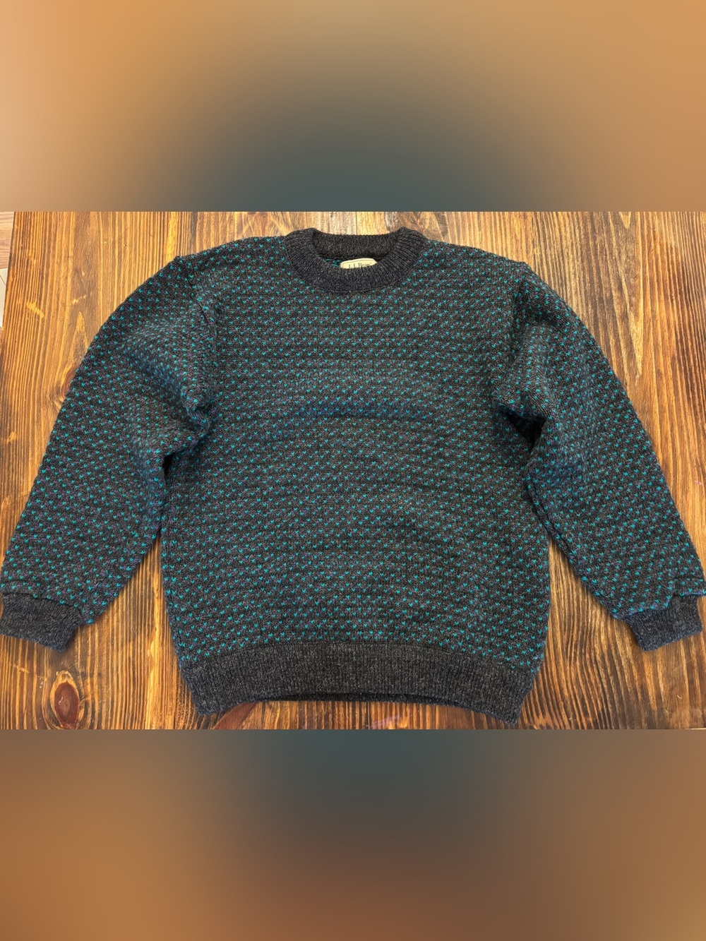 Vintage L.L. Bean Norwegian Birdseye Sweater Mens M Charcoal Teal Purple Wool